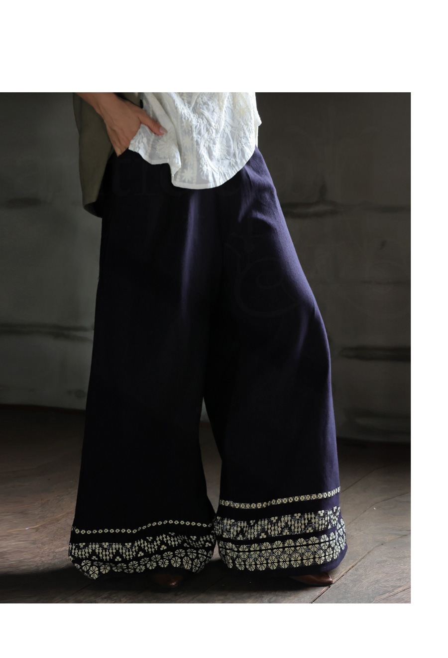 花柄刺繍ワイドパンツ レディース パンツ インド綿 送料無料・9