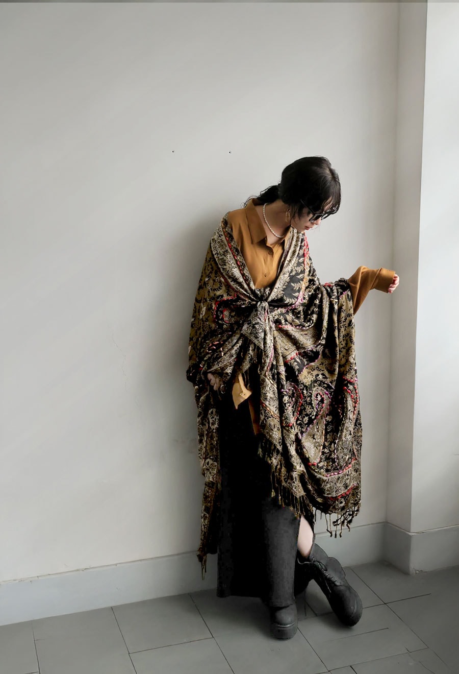 エスニック柄 大判ストール レディース フリンジ 送料無料・メール便