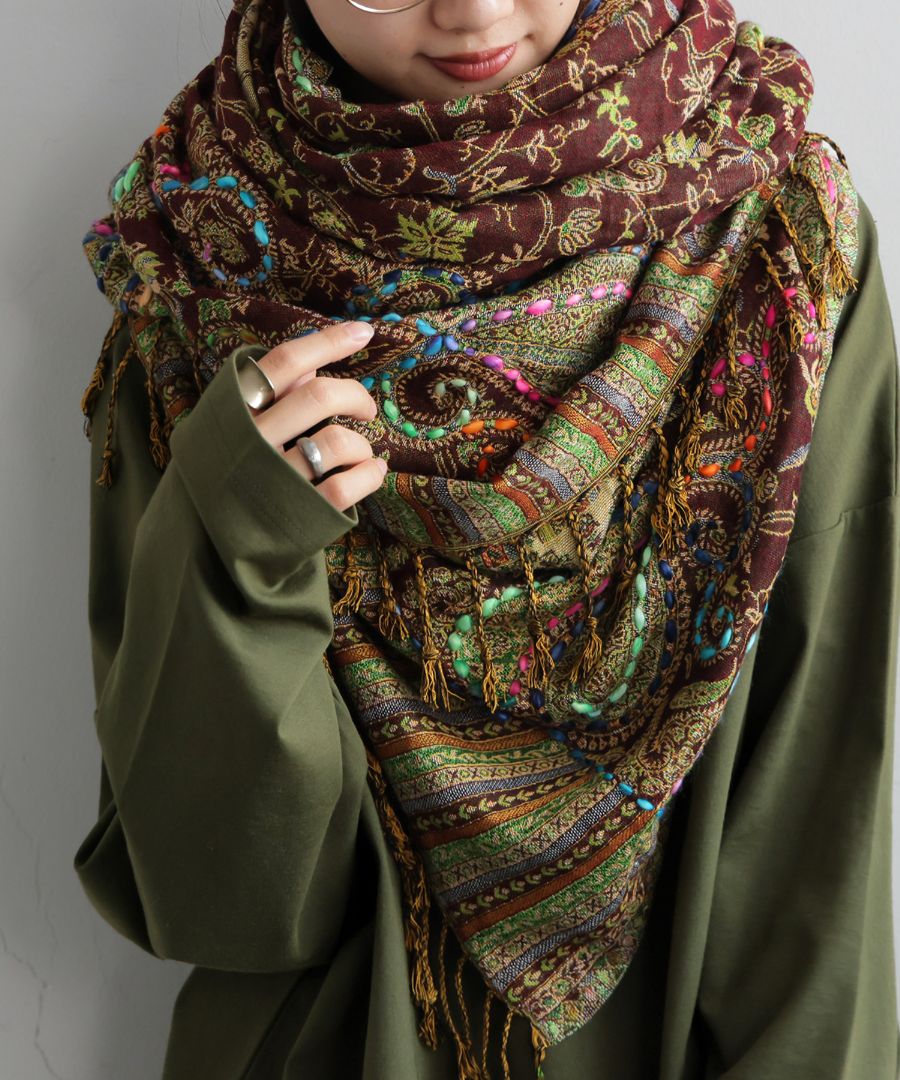 エスニック柄 大判ストール レディース フリンジ 送料無料・メール便