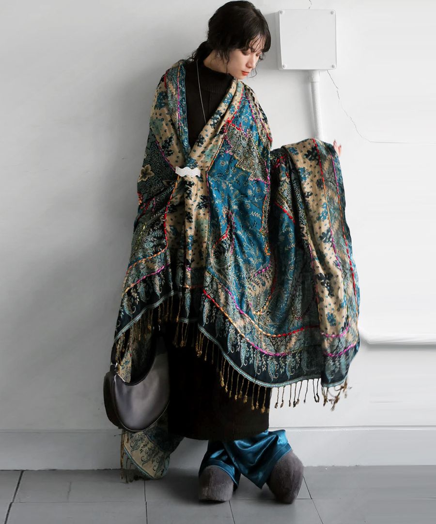 エスニック柄 大判ストール レディース フリンジ 送料無料・メール便