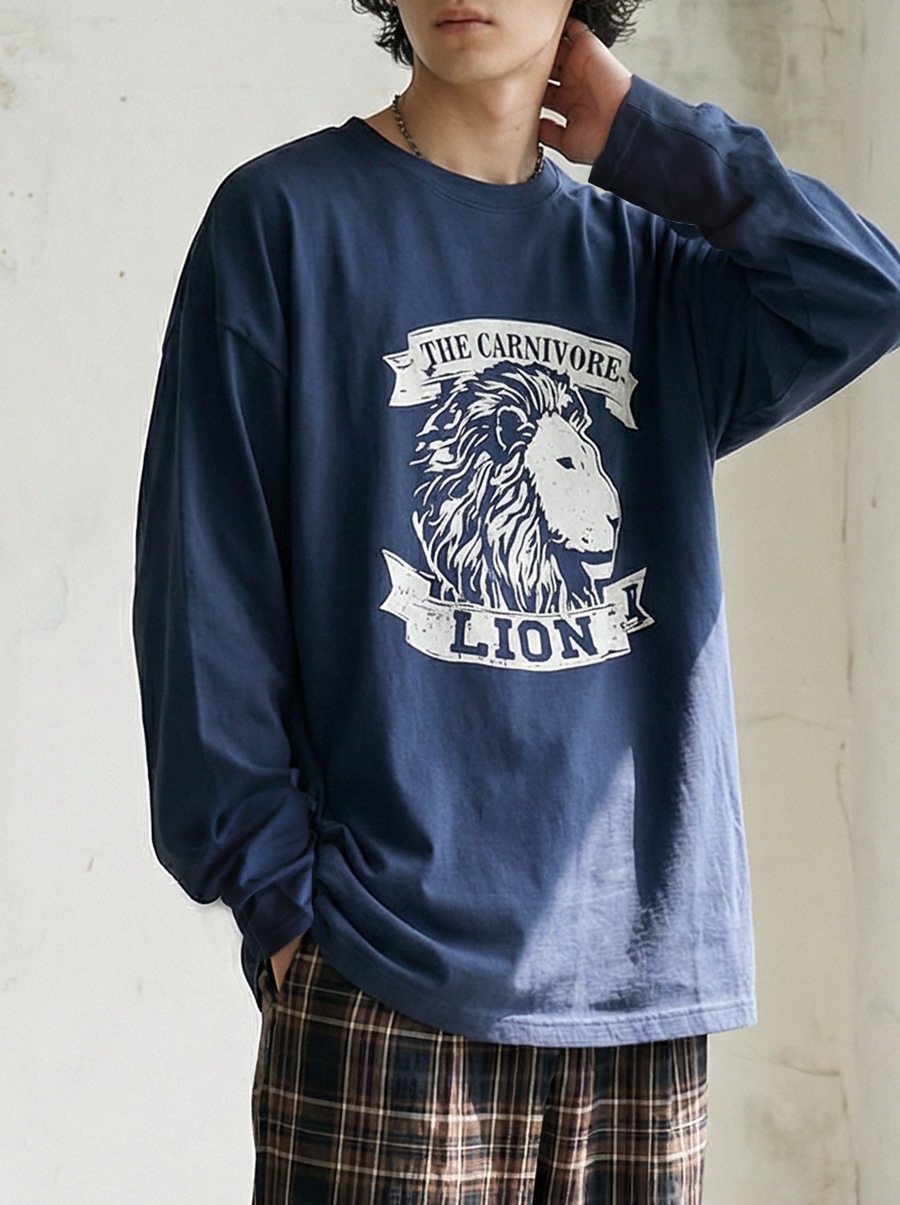 ラフなのに、褒められる。ロンT メンズ 長袖 綿100% アニマル柄