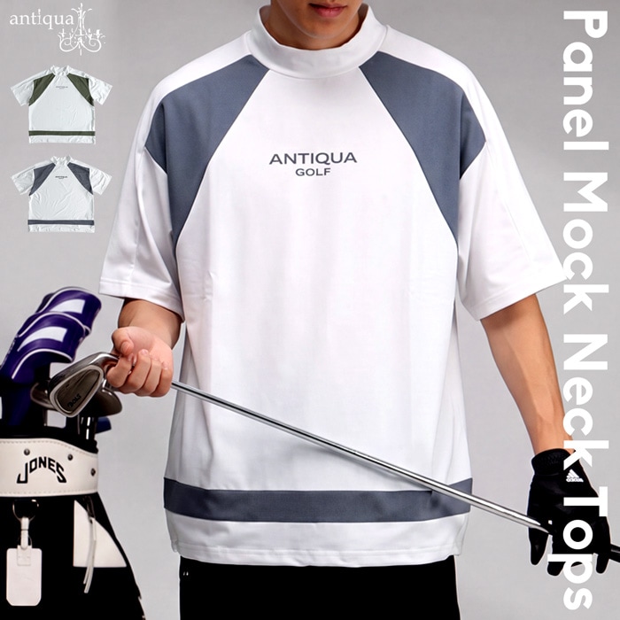 ANTIQUA GOLF×STCH トップス メンズ 半袖 ロゴT モックネック ゴルフ