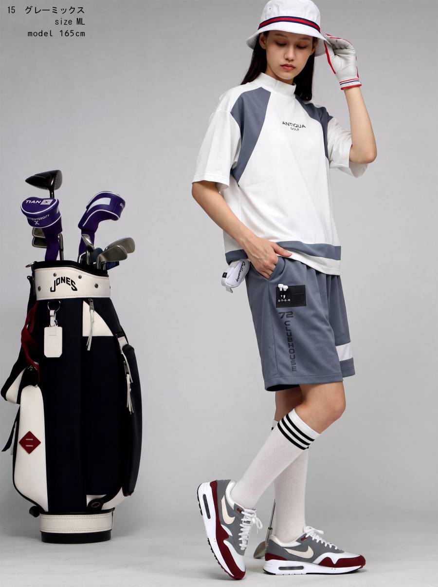 ANTIQUA GOLF×STCH トップス メンズ 半袖 ロゴT モックネック ゴルフ
