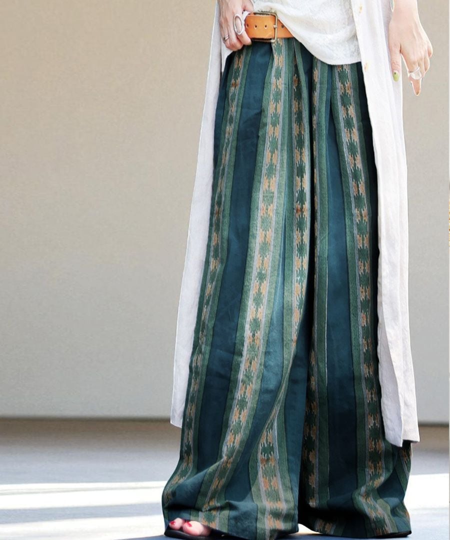 ブロックプリント ワイドパンツ レディース ボトムス 送料無料