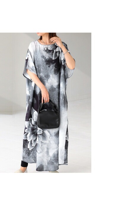 ETROエトロ イタリア製 水彩花柄 ストレッチ ワンピース 42 L相当 水彩花柄 ワンピース レディース 半袖 ロング 柄 送料無料・(80)メール