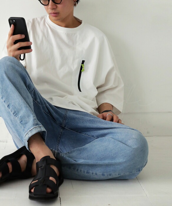 異素材ポケットTシャツ Tシャツ メンズ トップス 半袖 無地・再販