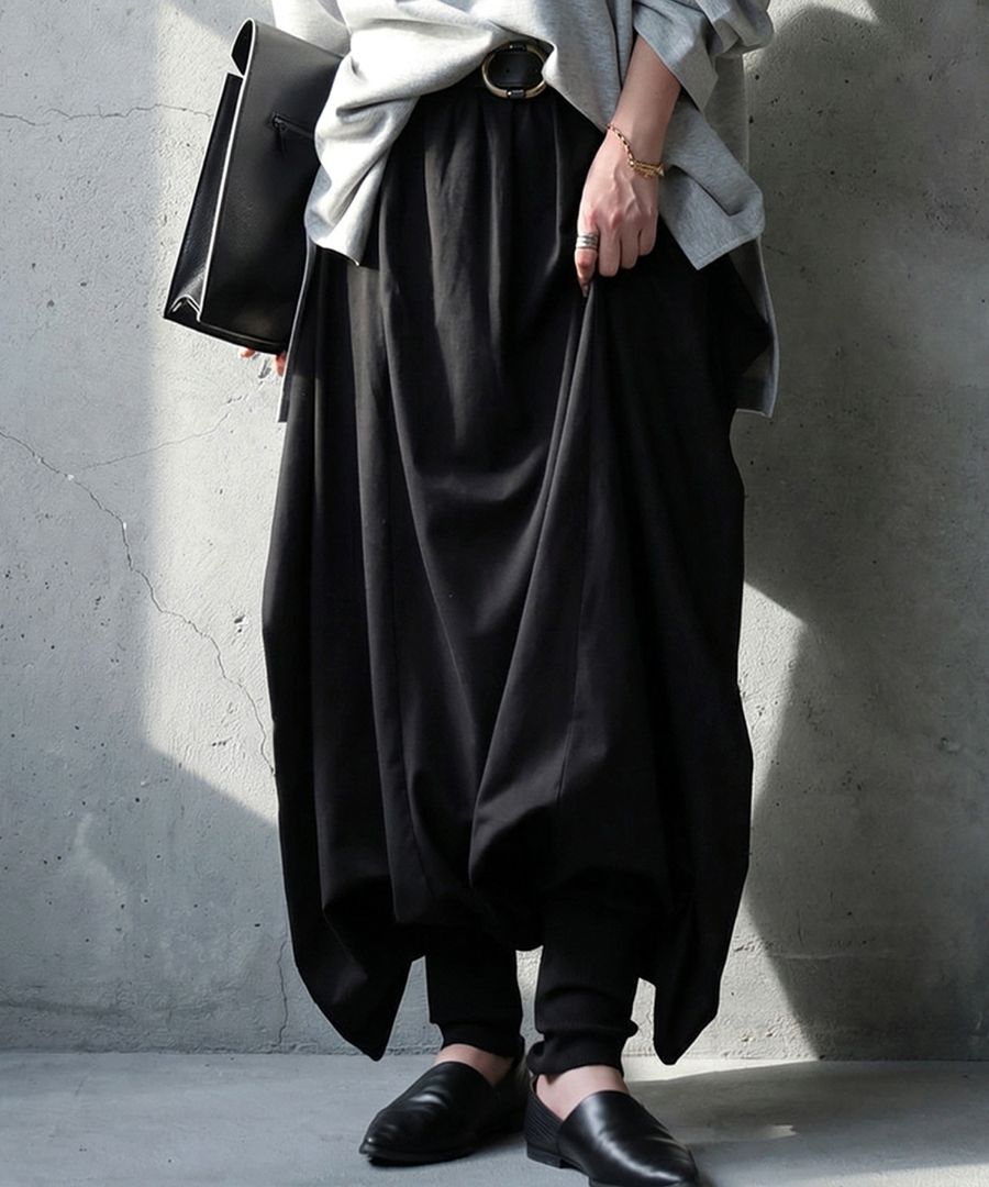 サルエルパンツ レディース ロング丈 変形 無地 送料無料・メール便