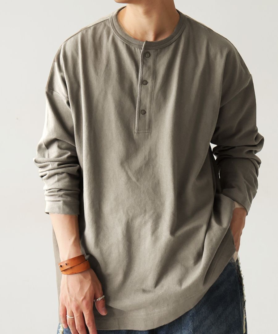 ヘンリーネック バスク ロンT メンズ 長袖 綿100・(500)メール便可