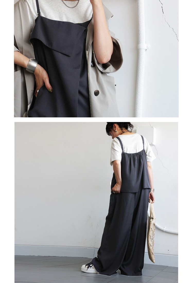 レイヤード風サロペット レディース サロペットパンツ 送料無料・再