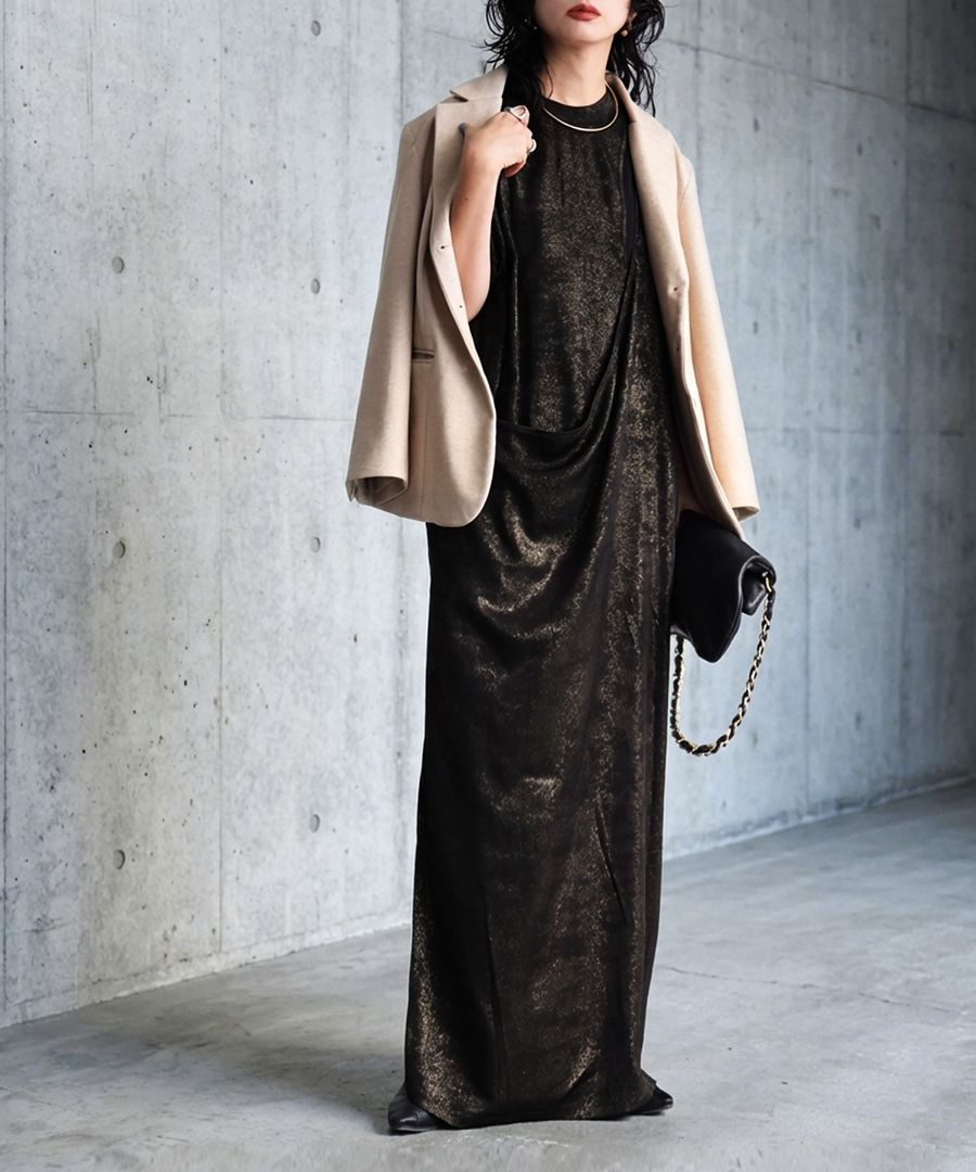 ラップ風 ロングワンピース レディース 半袖 ラメ 送料無料・(500