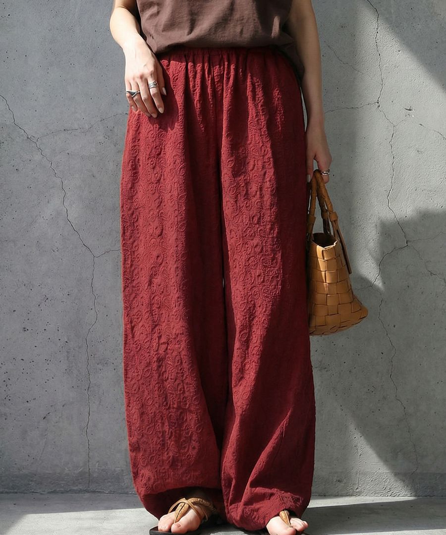 予約：6月中旬納期】ペイズリー刺繍 バレルレッグパンツ レディース
