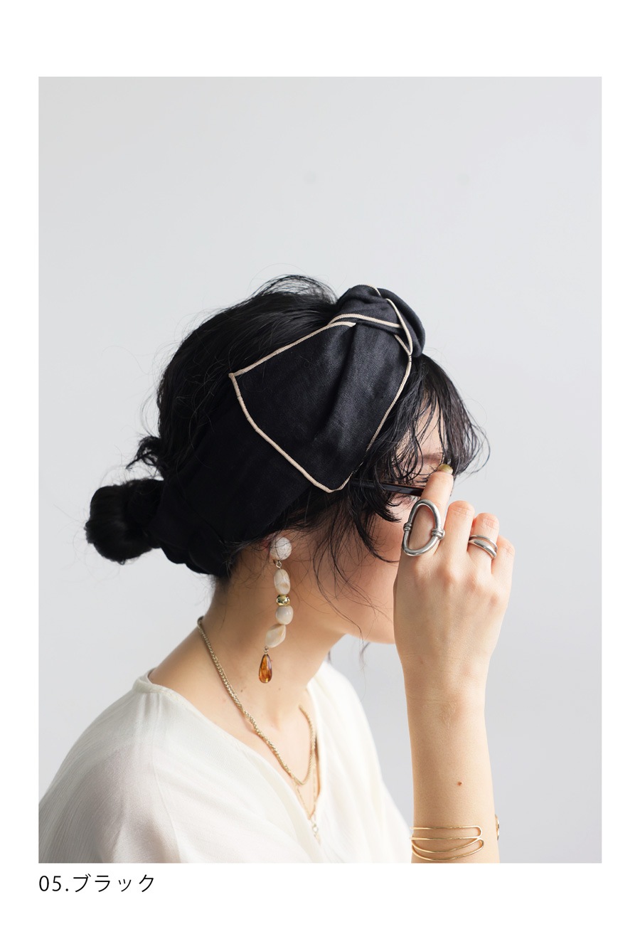 アレンジ　ロングリボン　ターバン　ヘアターバン　フリンジ付き　苧麻　ラミー　黒 hq720.jpg?sqp=-