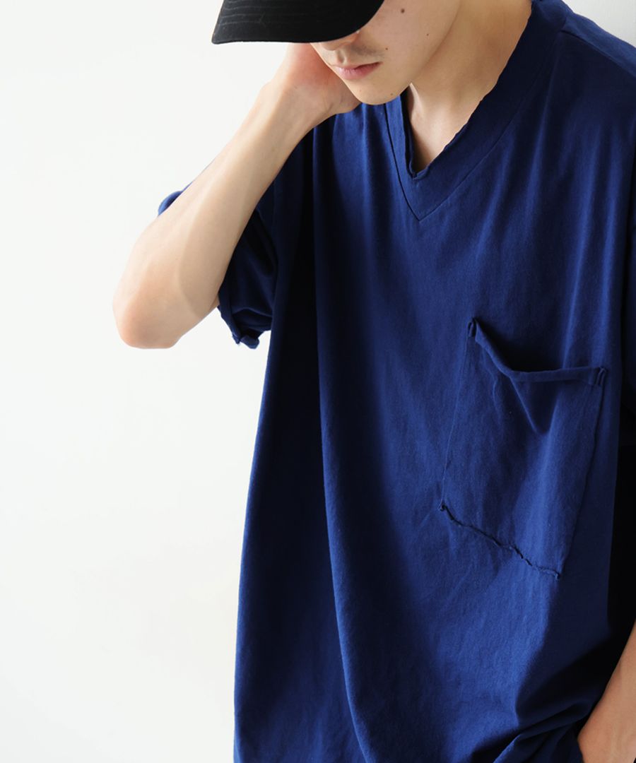 カットオフVネックT メンズ Tシャツ 半袖 Vネック 綿・(80