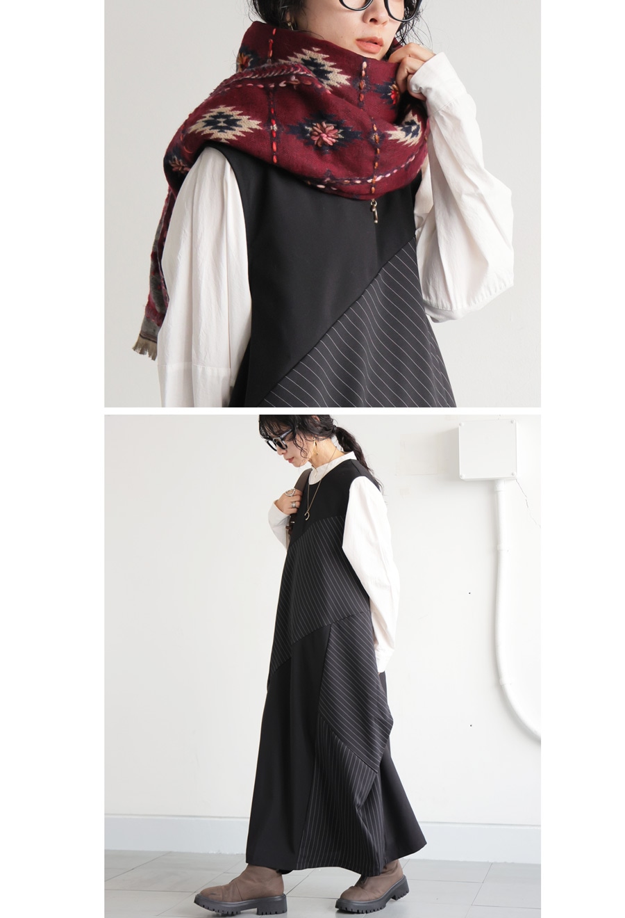 異素材切替 ギャザー ワンピース レディース ワンピ 送料無料・(100