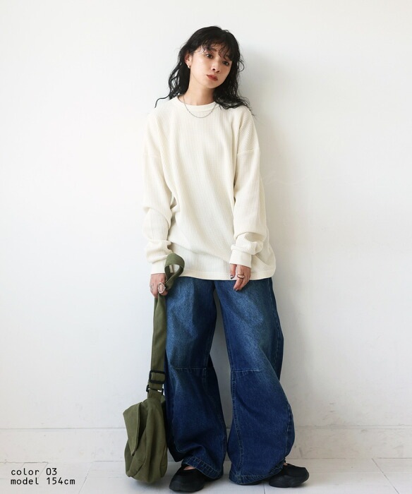 ワッフルトップス ロンT レディース トップス 長袖 ワッフル