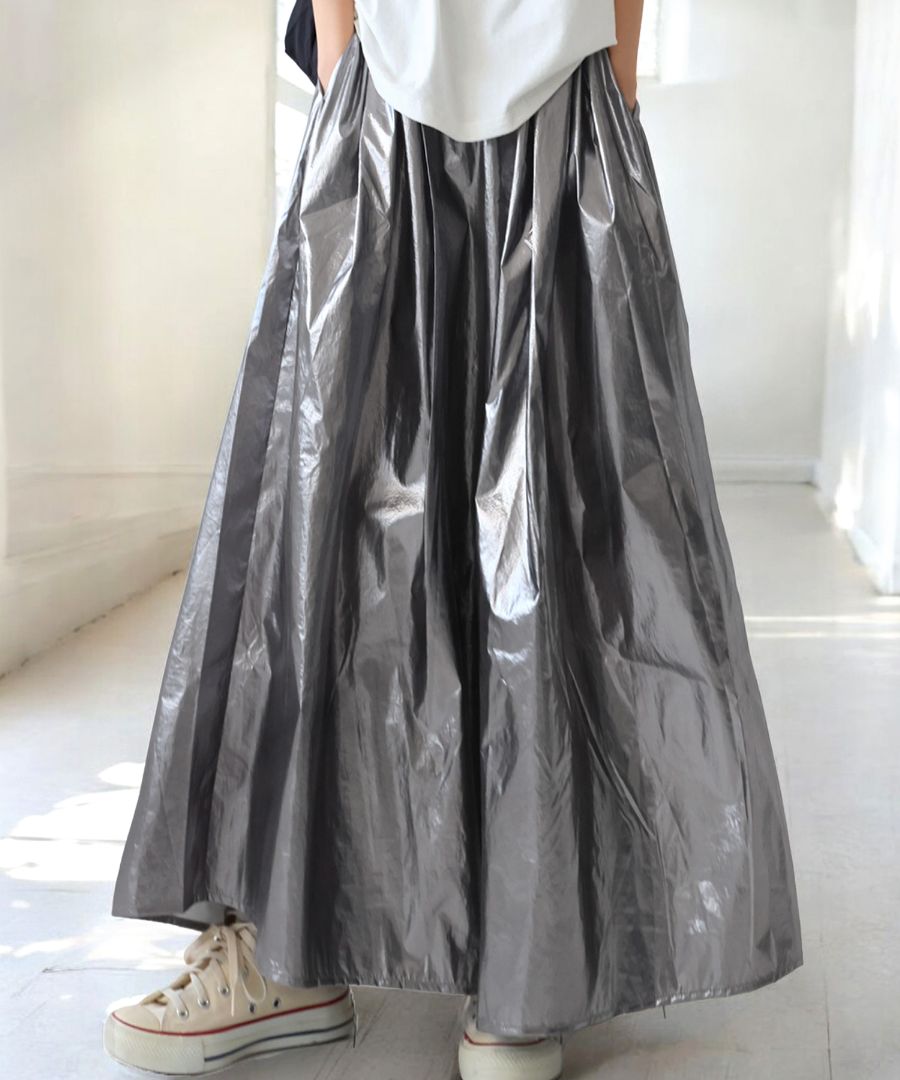 メタリックフレアスカート レディース ボトムス ロング 送料無料・再