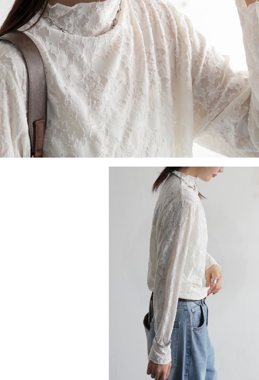 レース調 シアートップス レディース トップス 長袖 送料無料・(80