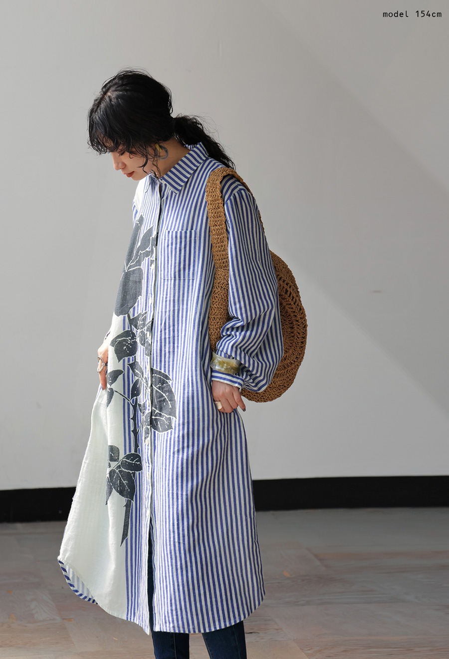 ボタニカル柄 シャツワンピース レディース 長袖 送料無料・メール便