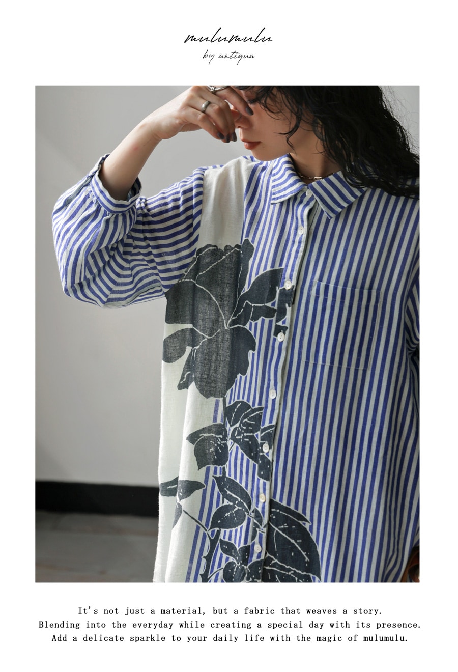 ボタニカル柄 シャツワンピース レディース 長袖 送料無料