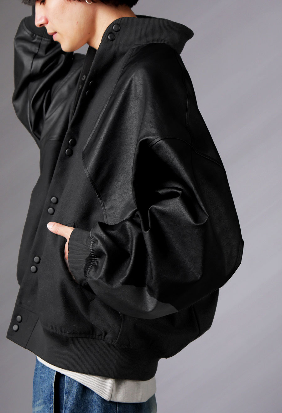 異素材切替 ジャケット メンズ リブブルゾン 送料無料・メール便不可