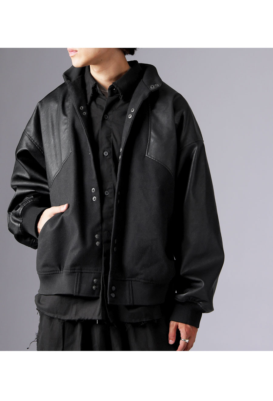 異素材切替 ジャケット メンズ リブブルゾン 送料無料・メール便不可