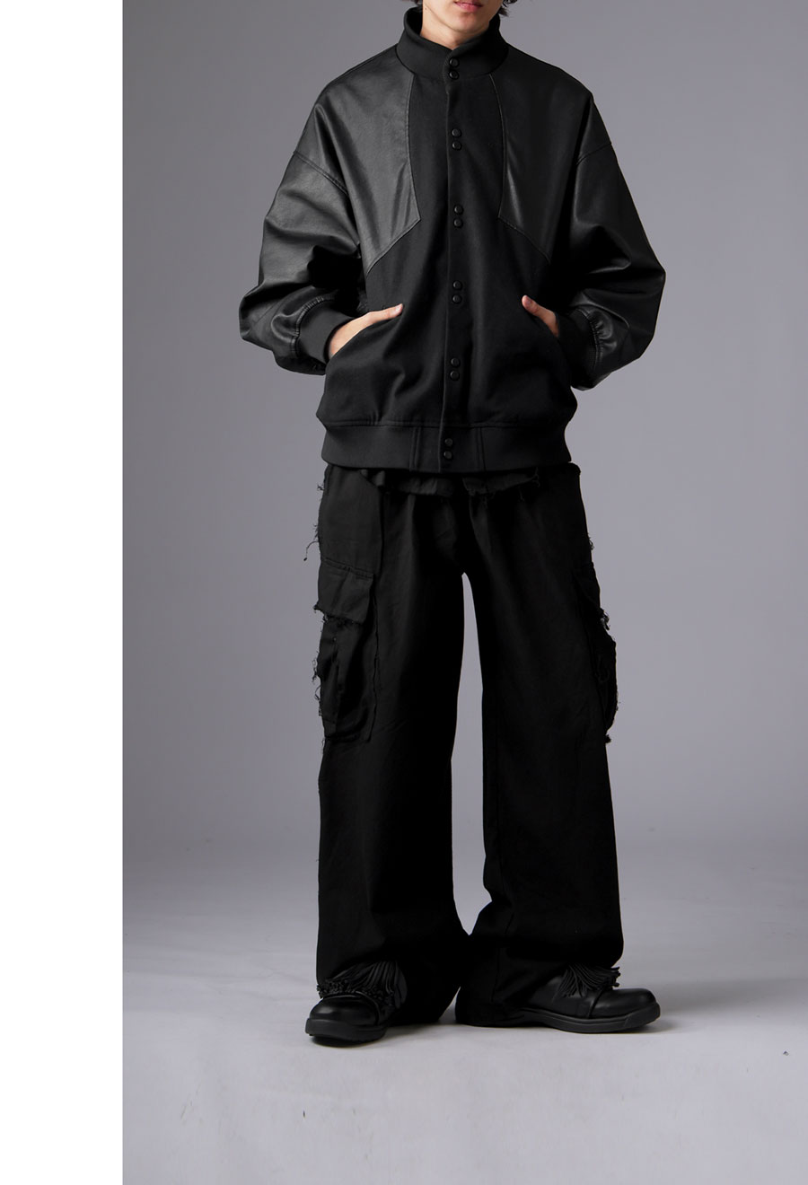 異素材切替 ジャケット メンズ リブブルゾン 送料無料・メール便不可