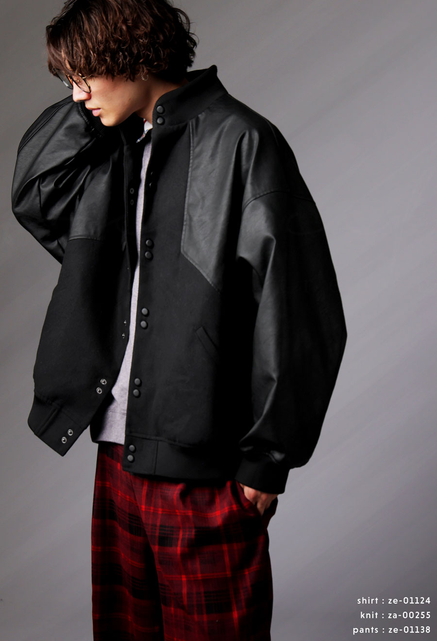 異素材切替 ジャケット メンズ リブブルゾン 送料無料・メール便不可