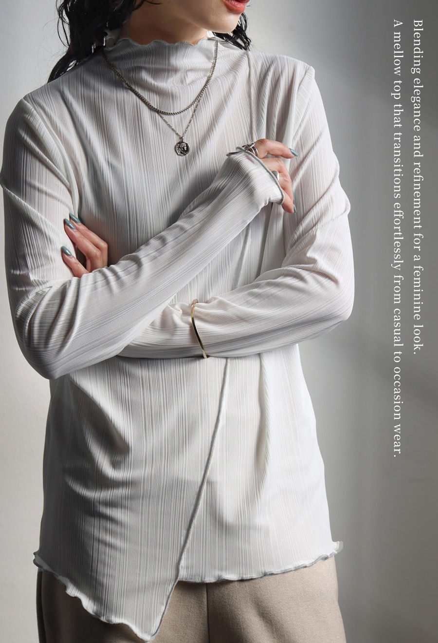 メロウデザイン カットソー レディース トップス 長袖 アシメ・(50