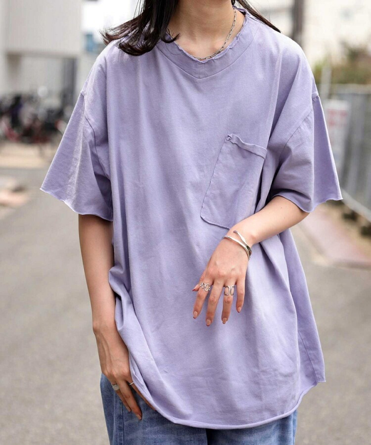 カットオフVネックT Tシャツ レディース トップス 綿・(80)メール便可