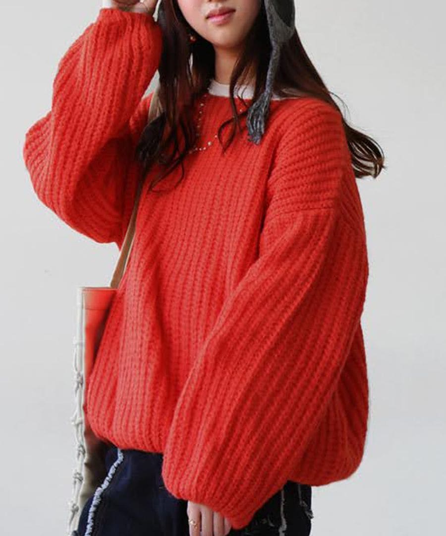 リブ編み ニットトップス レディース 長袖 無地 送料無料・メール便