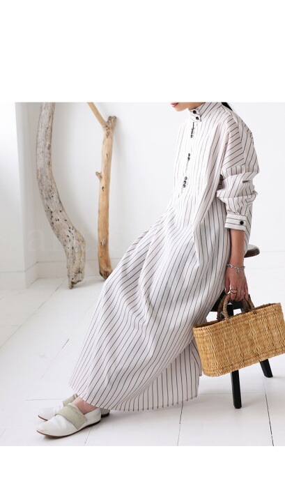 ストライプ柄 ワンピース レディース 長袖 ロング 送料無料・(500