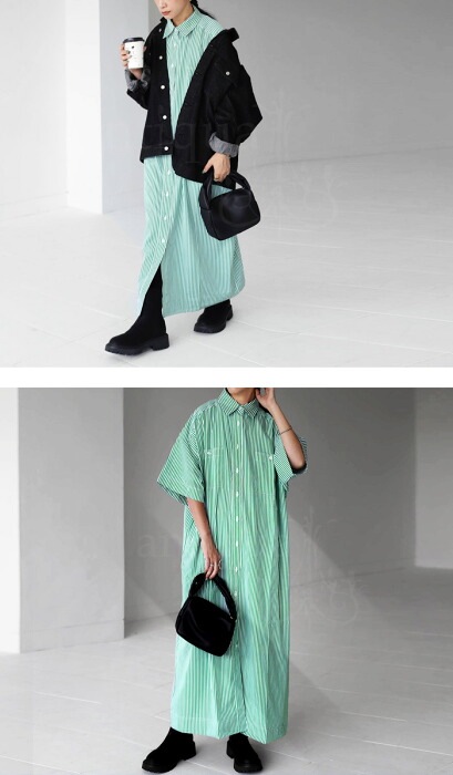 ストライプ柄 シャツワンピース ワンピース レディース 送料無料