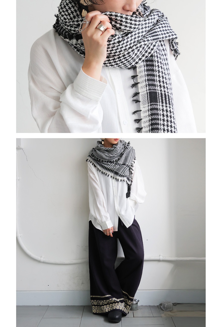 千鳥格子 チェック柄 大判 ストール レディース 送料無料・(80)メール