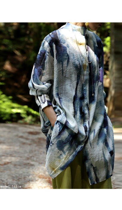 アート柄シャツ シャツ レディース トップス 長袖 送料無料・再