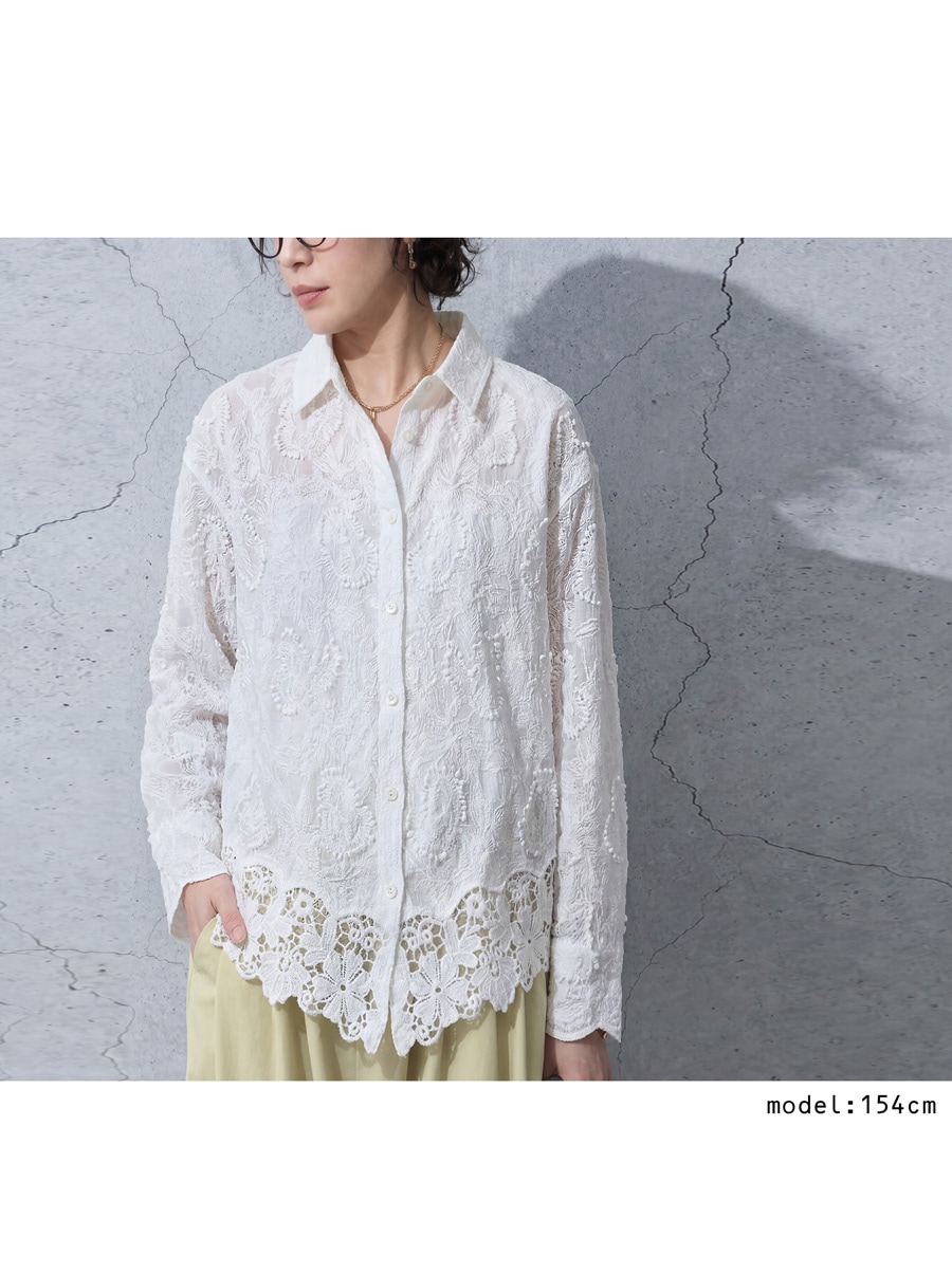 予約：7月上旬納期】甘さは抑える。ブラウス レディース 刺繍 レース