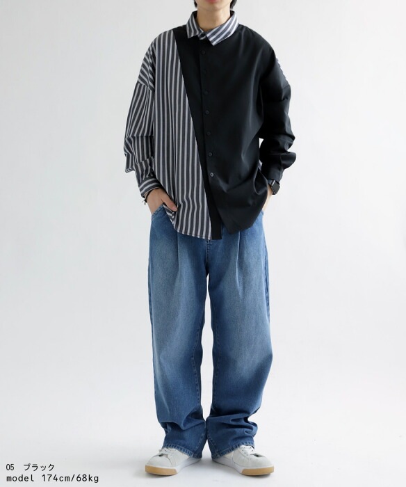 ストライプ柄 切替シャツ シャツ メンズ 長袖 送料無料・再再販。(100