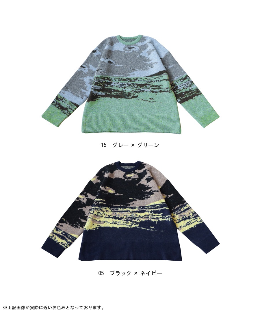 風景画ニット ニット メンズ トップス 長袖 送料無料・メール便不可【Z