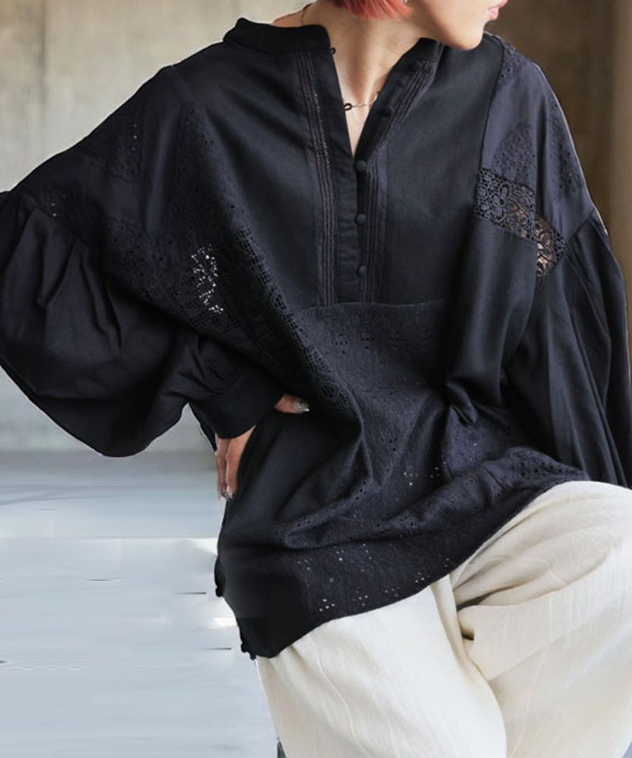 レースドッキングシャツ レディース 長袖 トップス 送料無料・メール便