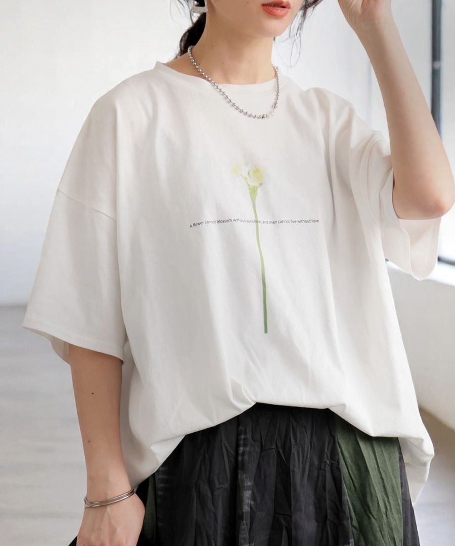 茶　花プリントTシャツ 金魚インクジェットプリント半袖Tシャツ CHIGIRI CHS46-592 和柄