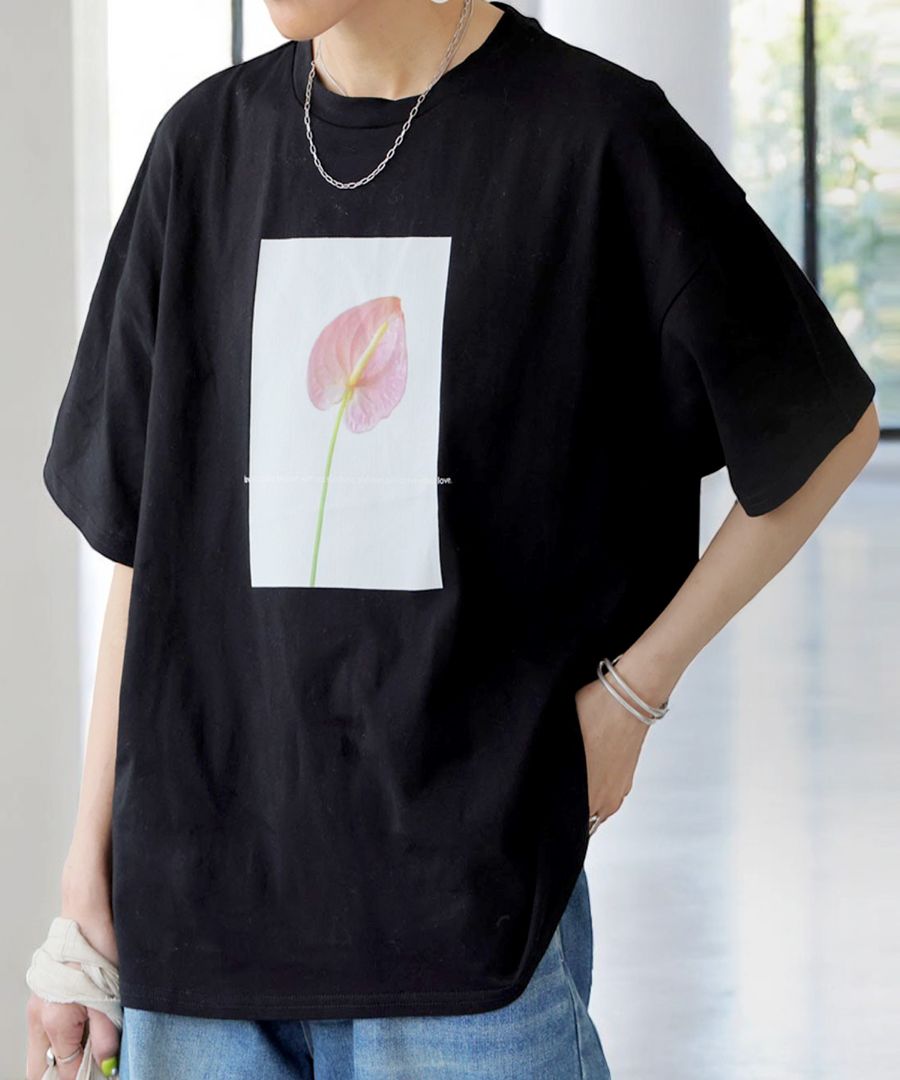 花柄プリントTシャツ レディース 半袖 トップス 綿100・(80