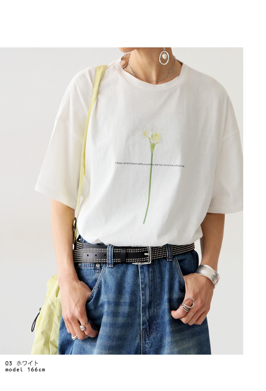 OHGA 花柄プリント Tシャツ 半袖 ホワイト セール】 イラストプリント半袖Tシャツ （Tシャツ）｜49AV.junko