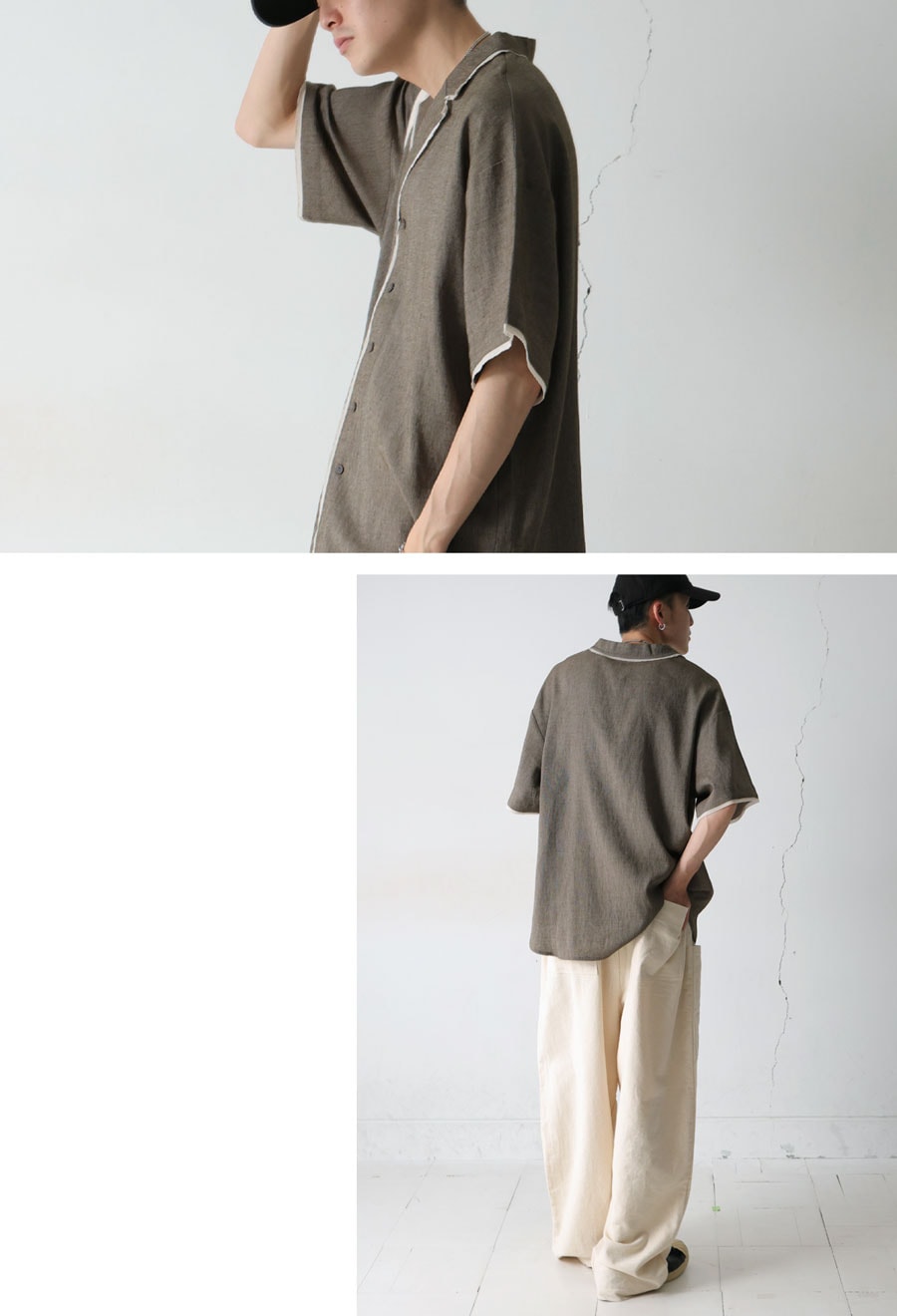 開襟シャツ メンズ 半袖 トップス パイピング シャツ 送料無料