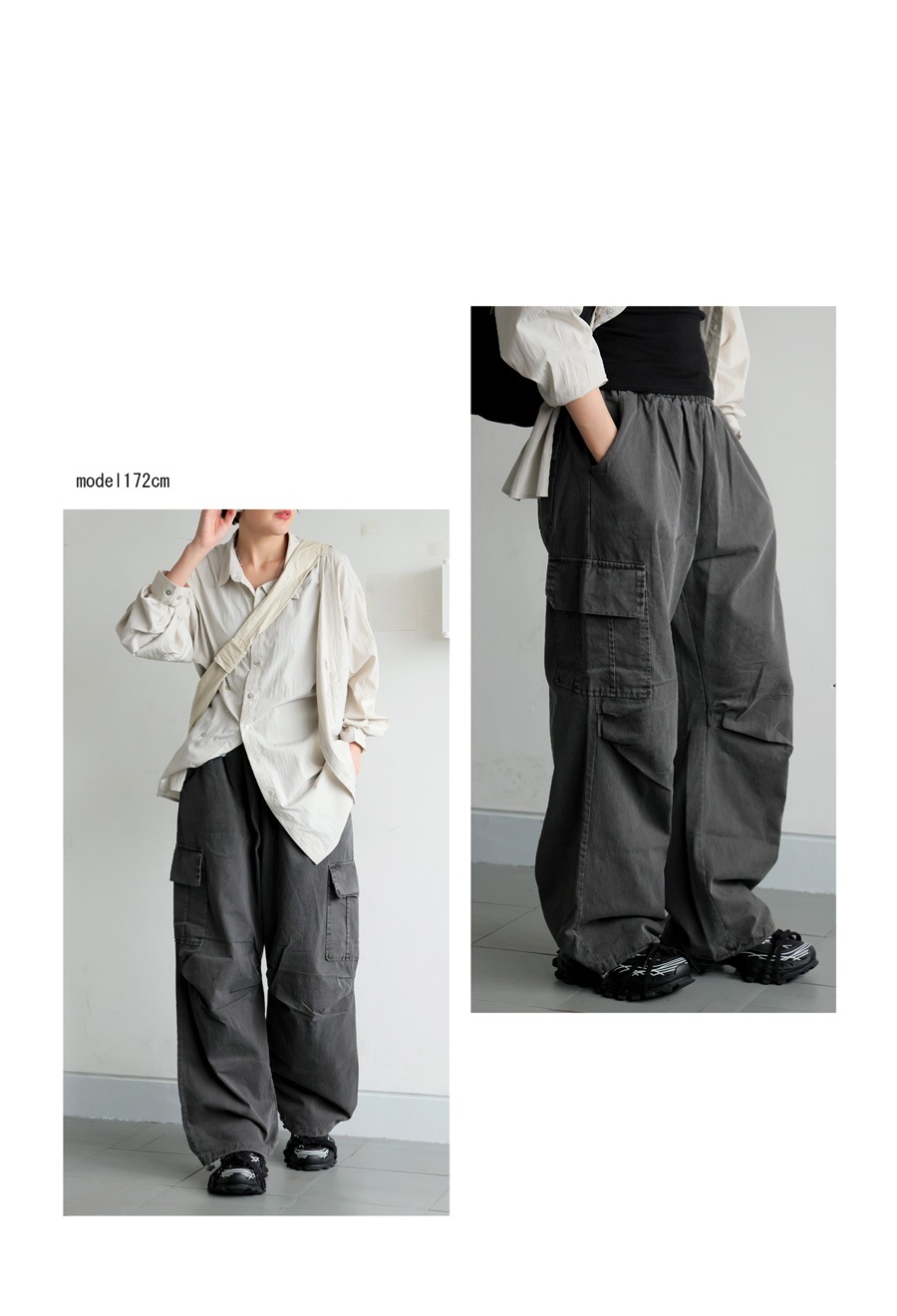 ピグメント加工 カーゴパンツ レディース ワイド 送料無料・メール便
