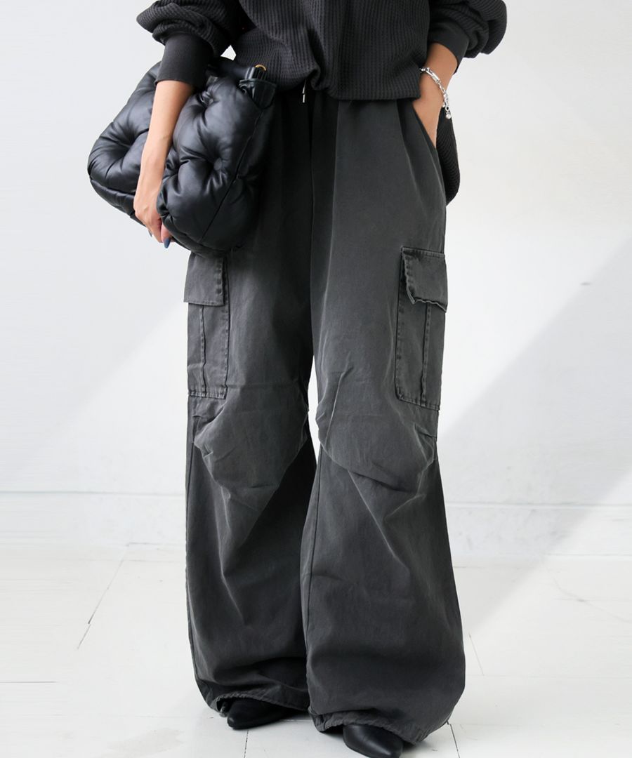 ピグメント加工 カーゴパンツ レディース ワイド 送料無料・メール便