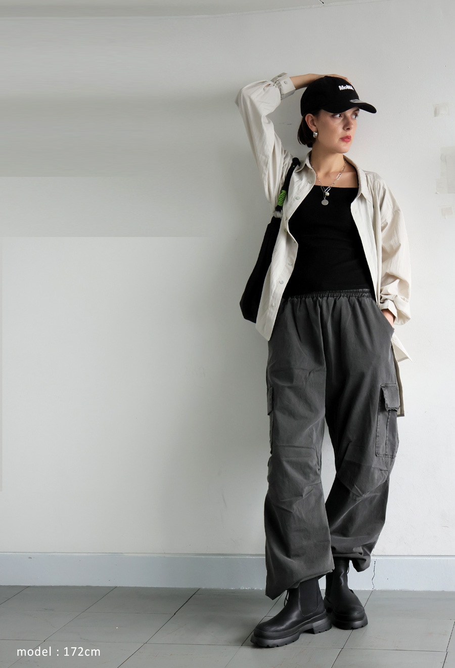 ピグメント加工 カーゴパンツ レディース ワイド 送料無料・メール便