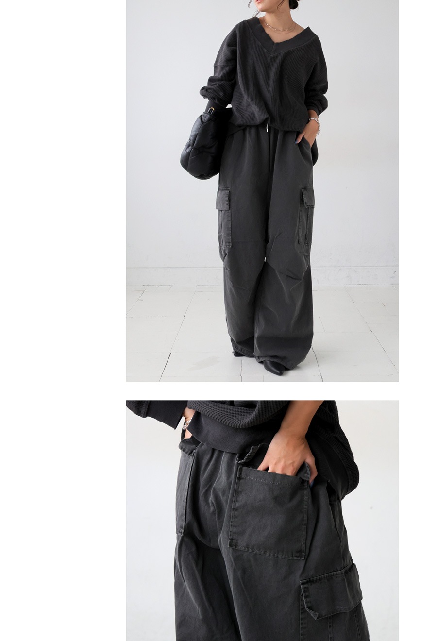 ピグメント加工 カーゴパンツ レディース ワイド 送料無料・メール便