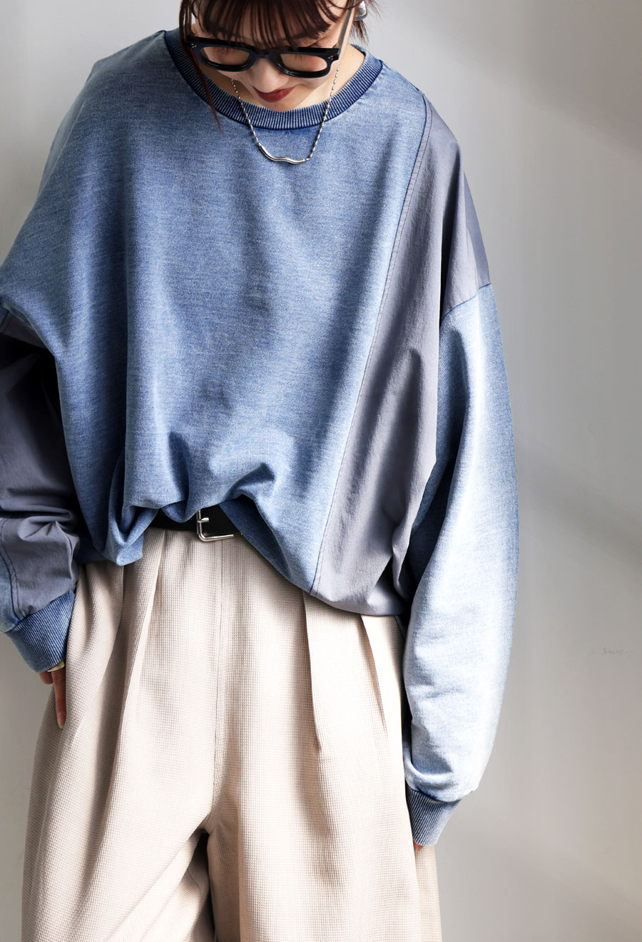 異素材切替 スウェット レディース プルオーバー 長袖 送料無料