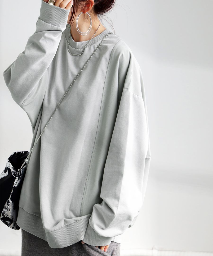 異素材切替 スウェット レディース プルオーバー 長袖 送料無料・再