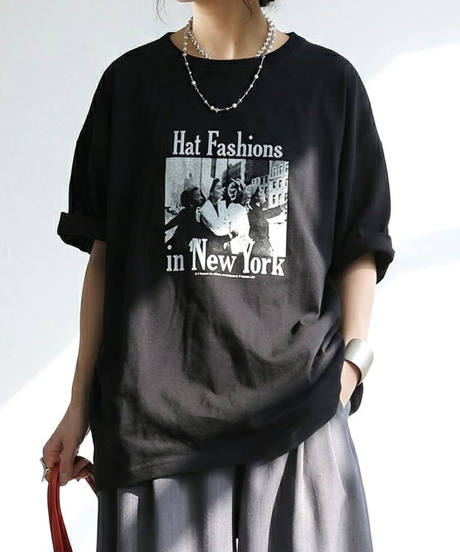 大人のフォトT。Tシャツ レディース 半袖 クルーネック フォト ロゴ