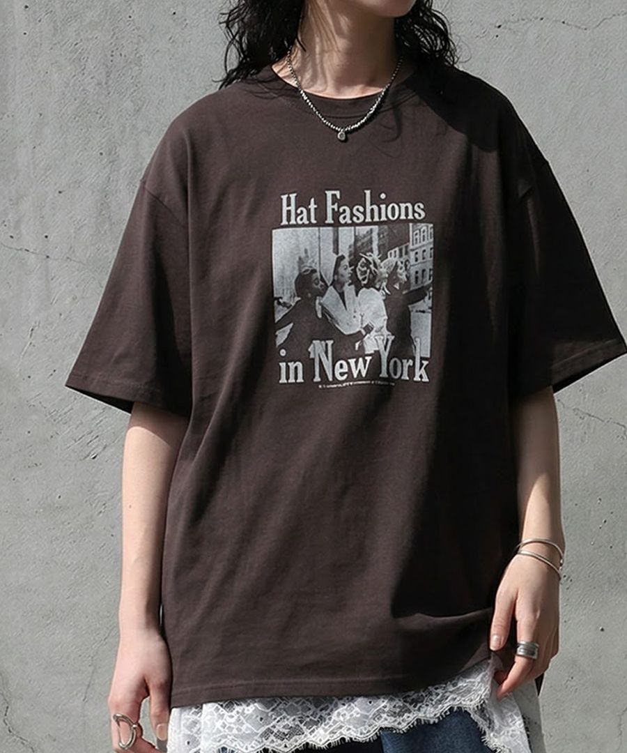 大人のフォトT。Tシャツ レディース 半袖 クルーネック フォト ロゴ
